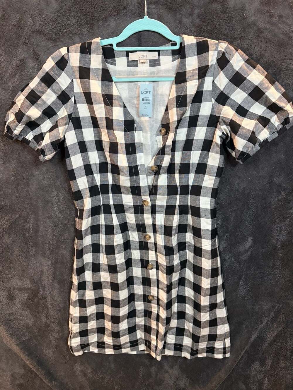 LOFT Gingham Dress Black White Checkered